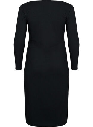Tyköistuva mekko, jossa on pitkät hihat ja halkio, Black, Packshot image number 1