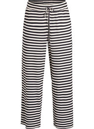 Raidalliset pyjamahousut korkealla vy&ouml;t&auml;r&ouml;ll&auml; ja leveill&auml; lahkeilla, Musta