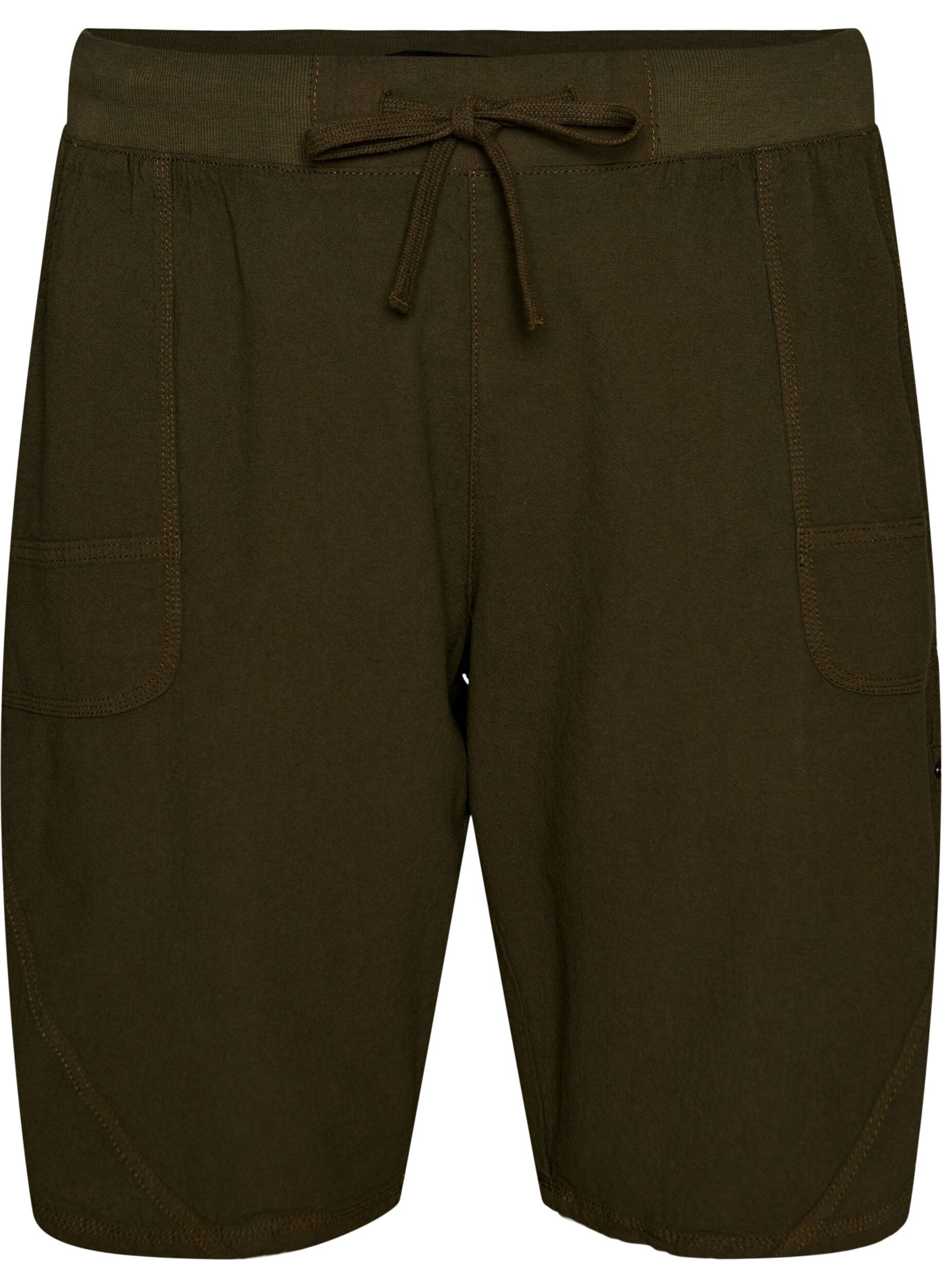 Zizzi V&auml;lj&auml;t puuvillashortsit taskuilla, Vihre&auml;, Packshot image number 0