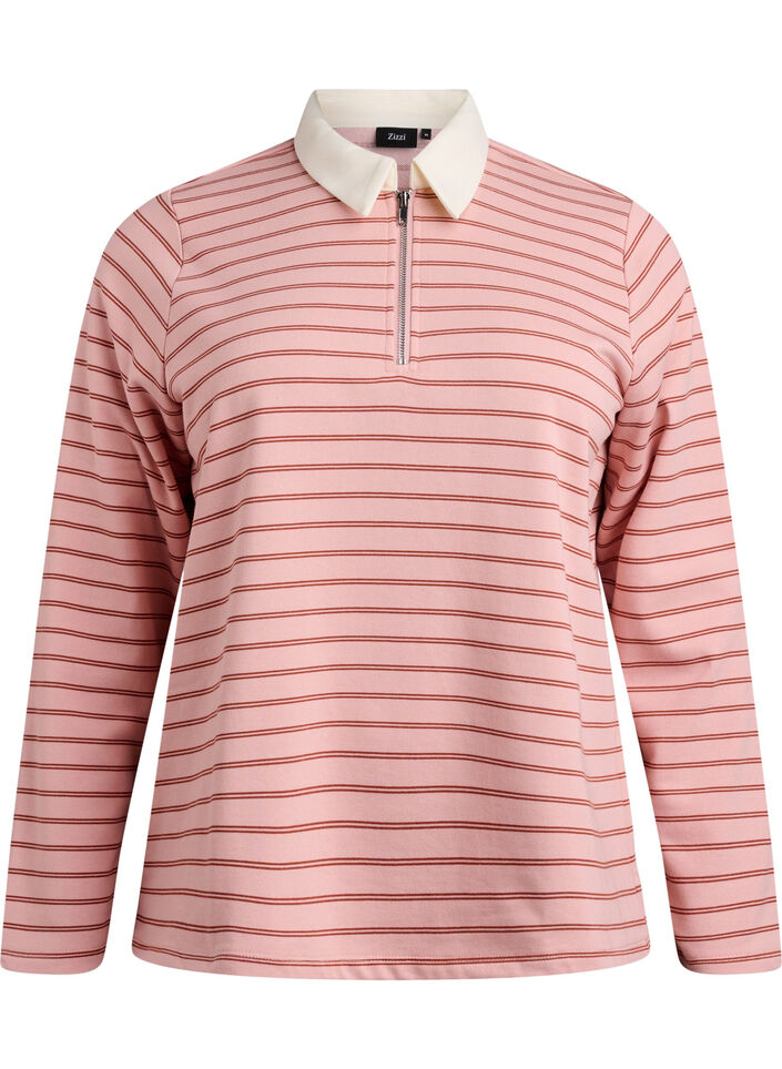 Raidallinen pikeepaita vetoketjulla, Punainen, Packshot image number 0