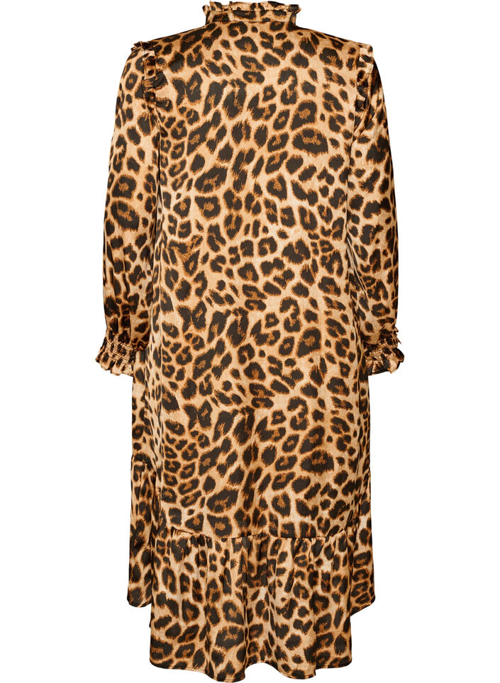 Mekko leopardikuosilla ja r&ouml;yhel&ouml;yksityiskohdilla, Ruskea, Packshot image number 1
