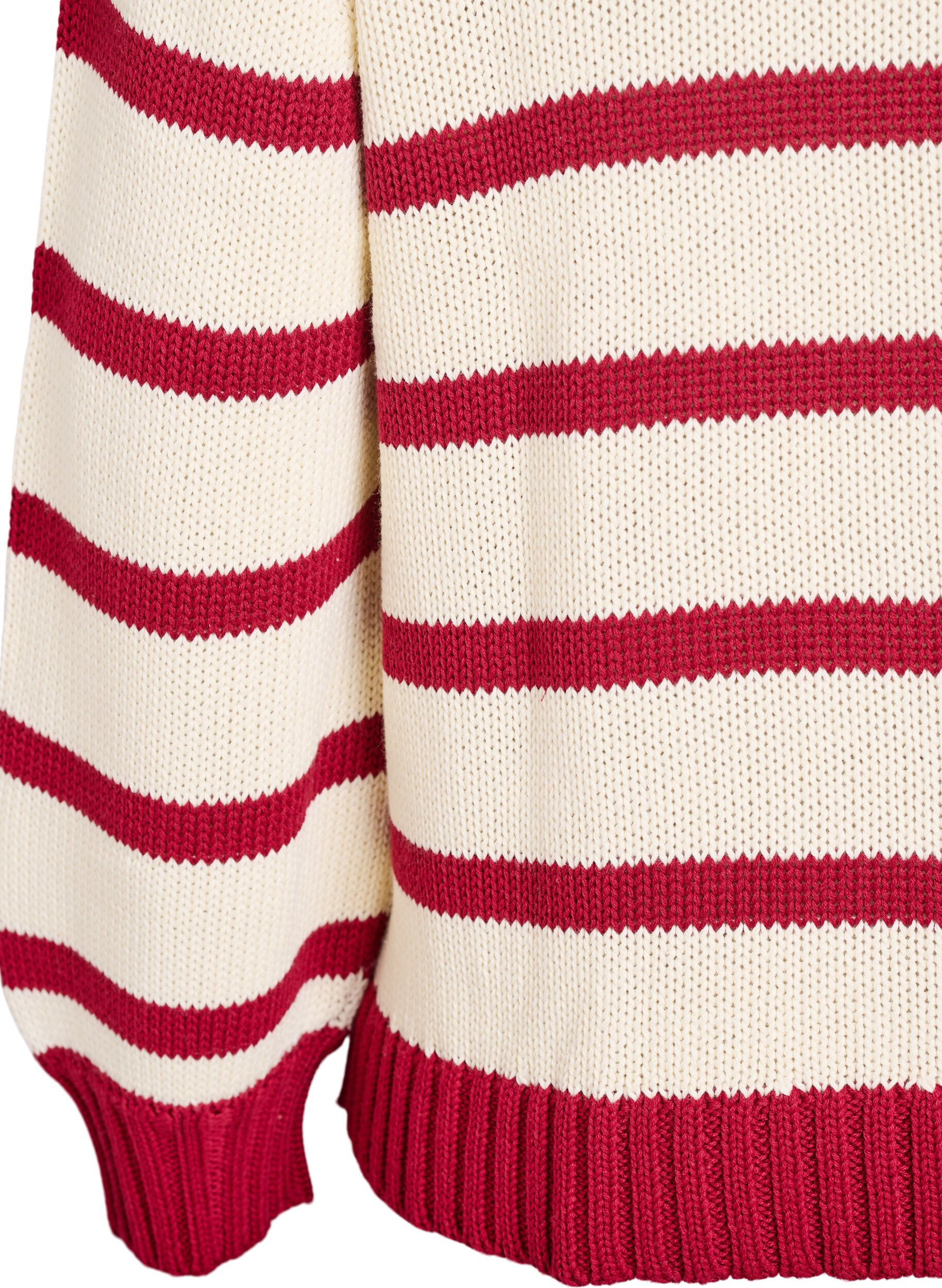 Zizzi Raidallinen neulepusero poolokauluksella, Vanilja, Packshot image number 3