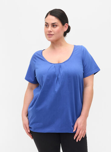 Puuvillainen t-paita lyhyillä hihoilla, Dazzling Blue, Model image number 0