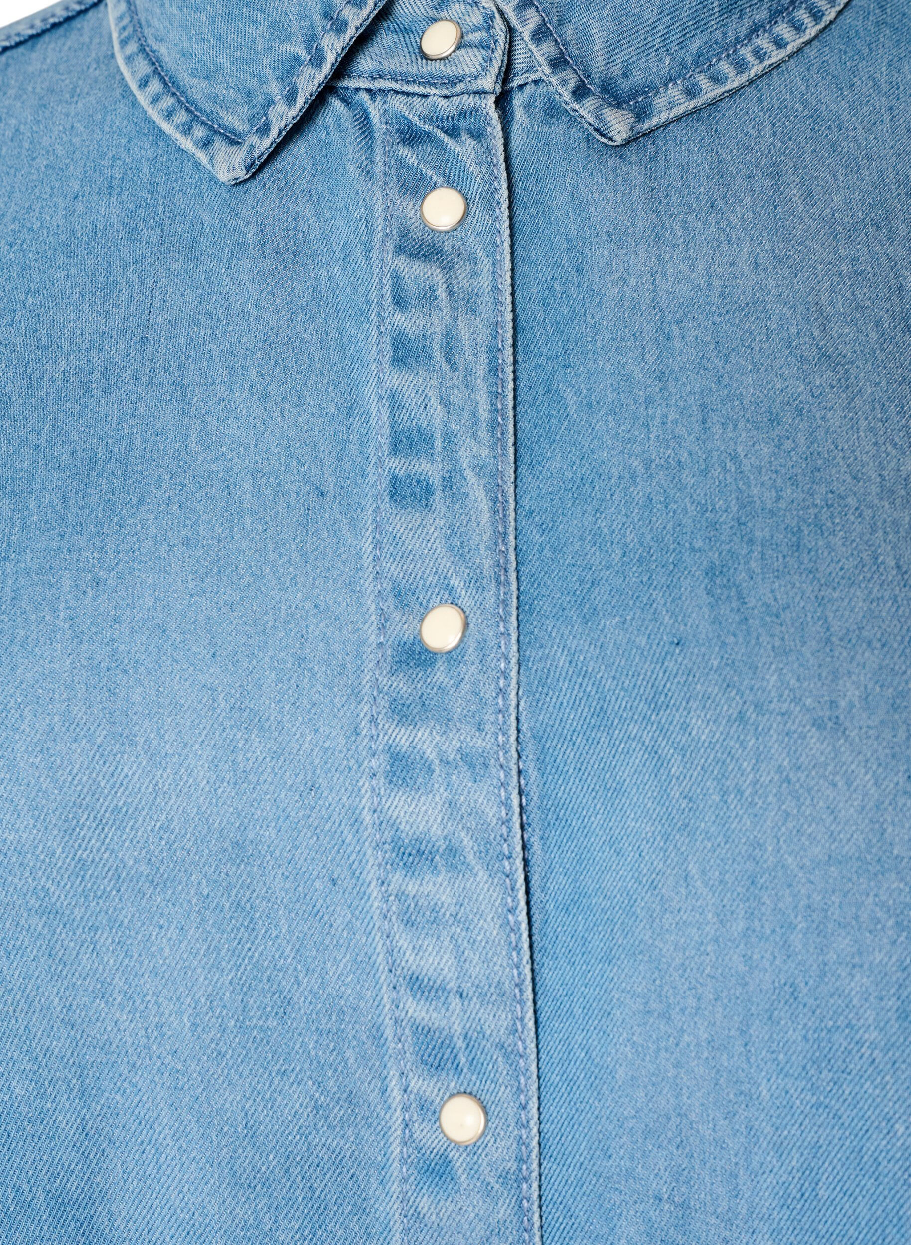 ZizziDenim-paita lyocellissa painonapeilla, Sininen, Packshot image number 2