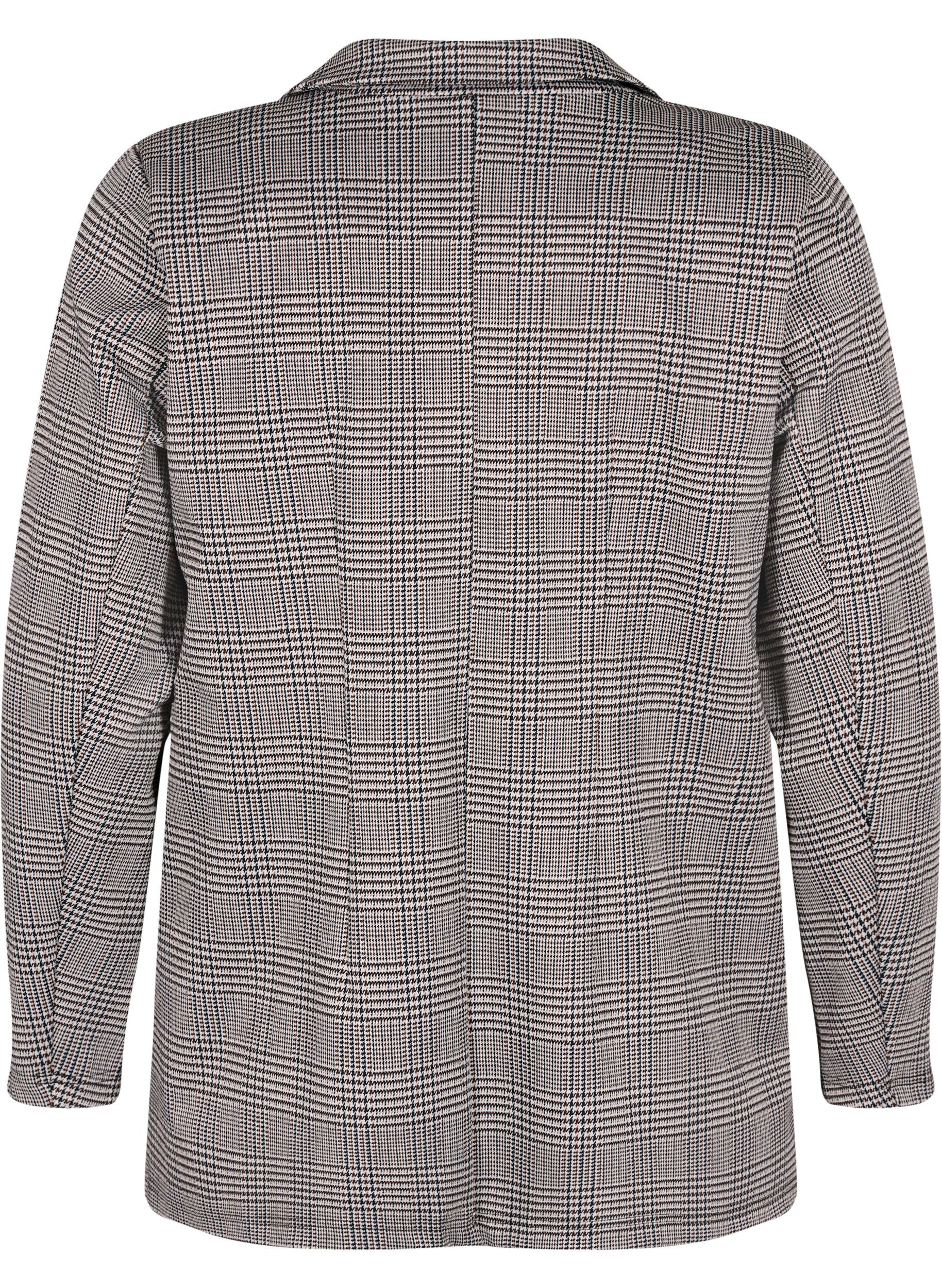 Zizzi Ruudullinen bleiseri napilla, Beige Brown Check, Packshot image number 1