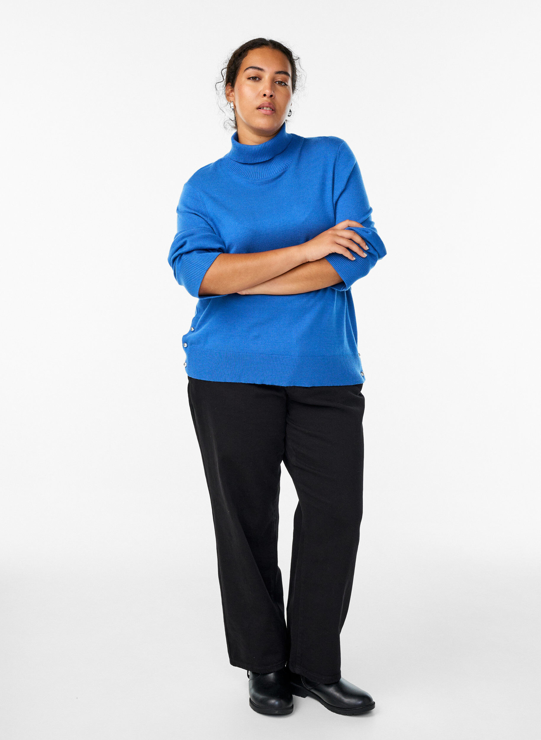 Zizzi Neulepusero poolokauluksella ja sivunapeilla, Sininen, Model image number 1