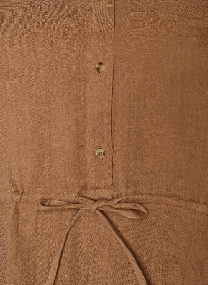 Hihaton puuvillamusliinimekko ny&ouml;rill&auml;, Ruskea, Packshot image number 2