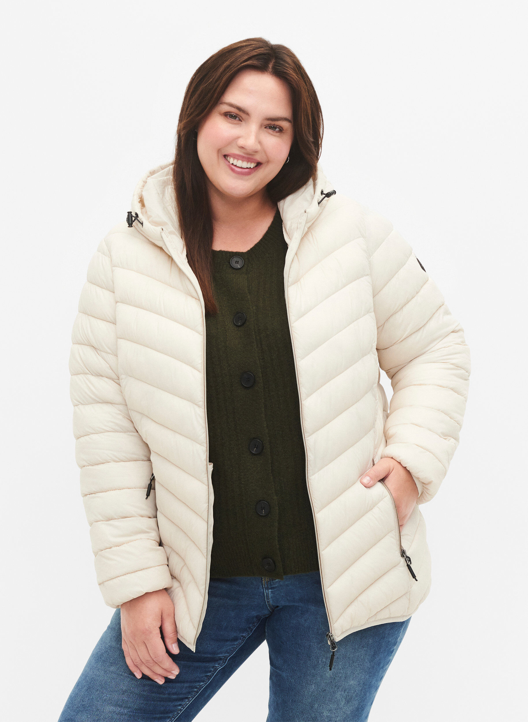 Kevyttakki hupulla, Beige, Model