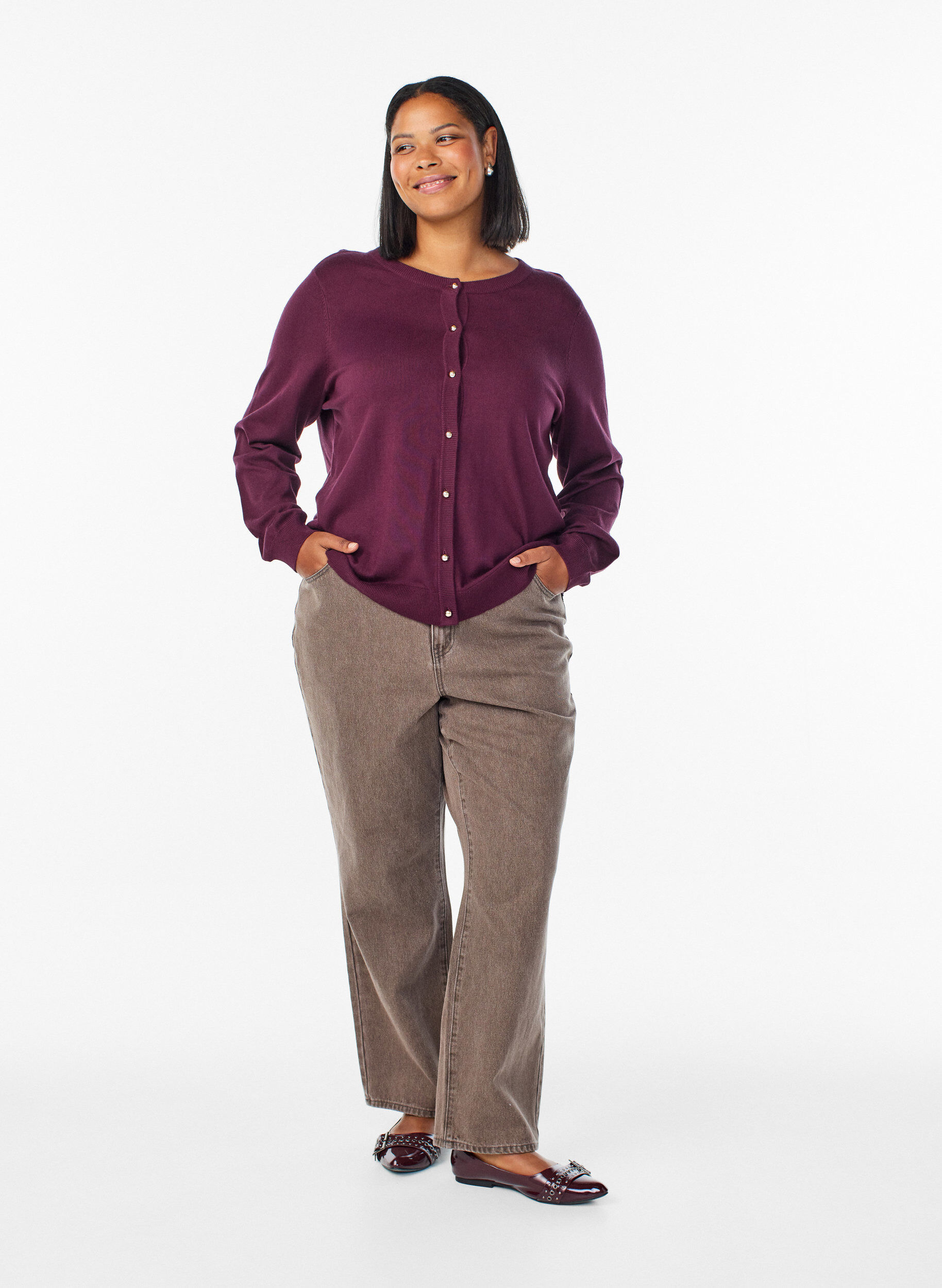 Zizzi Ohut neule neuletakki pallonapeilla, Punainen, Model image number 1