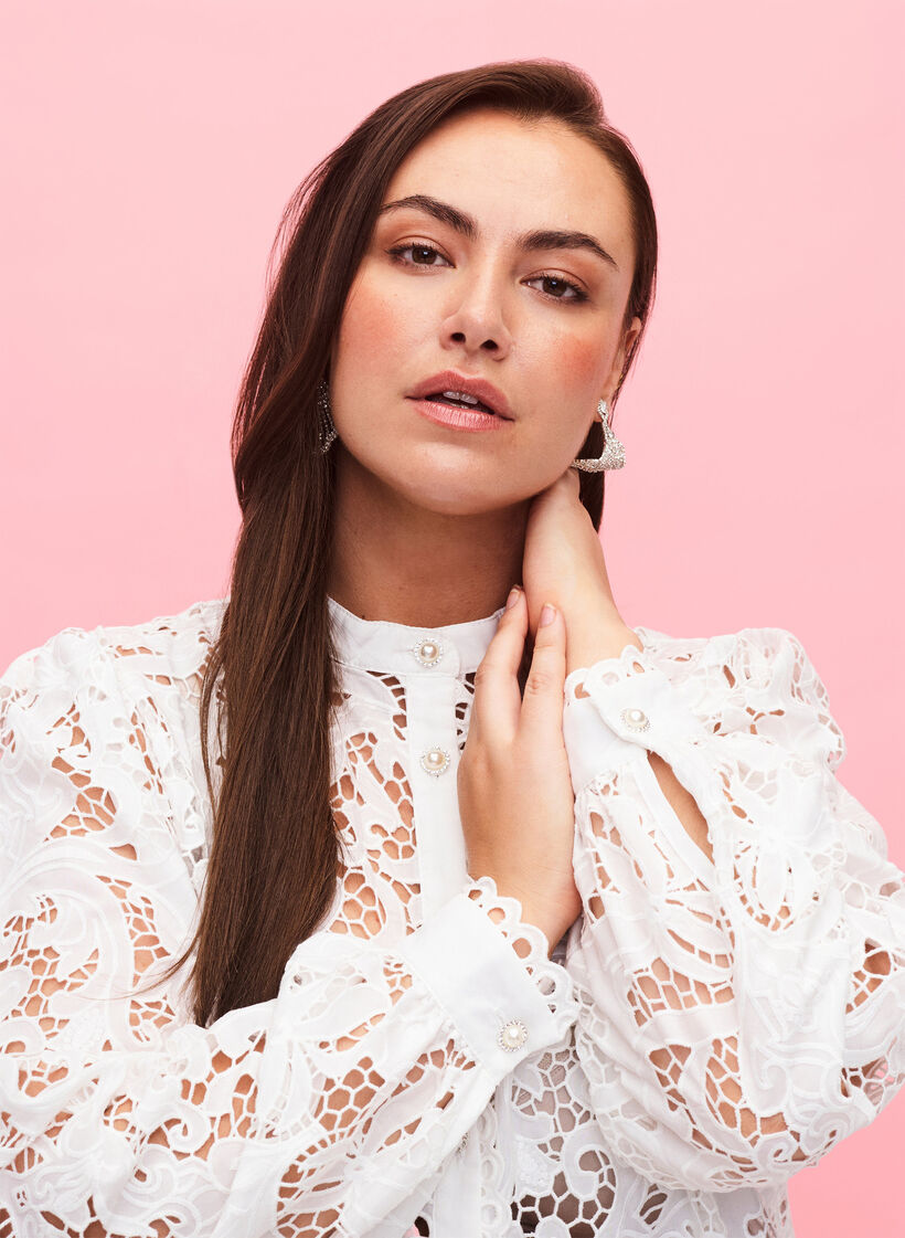 Pitkähihainen pitsinen paitapusero, White, Model image number 2