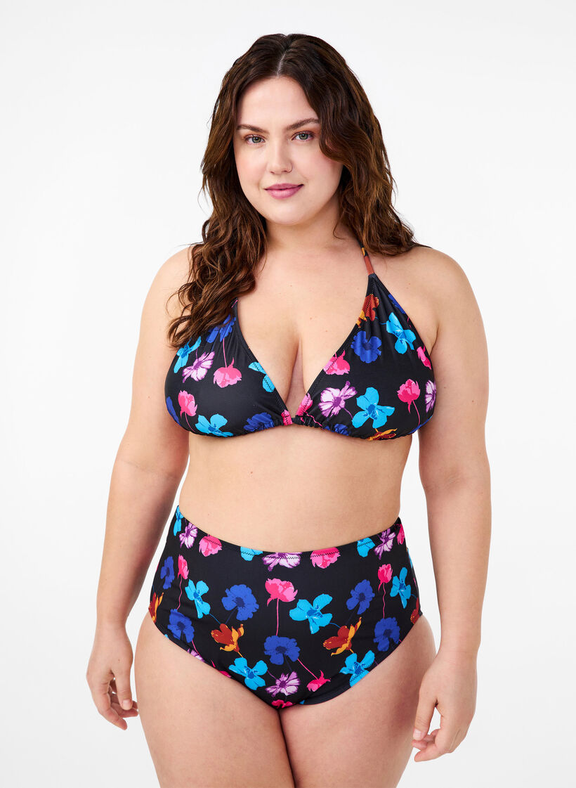 Bikinialaosa kuviolla ja korkealla vyötäröllä, Musta, Model image number 0