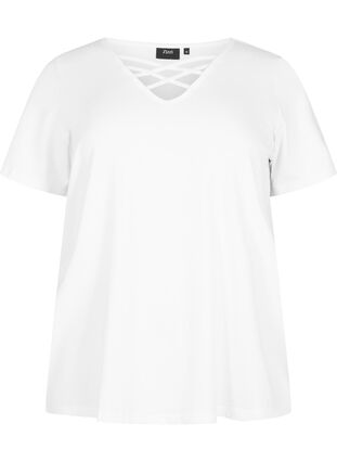 T-paita v-pääntiellä ja yksityiskohdalla, Warm Off-white, Packshot image number 0