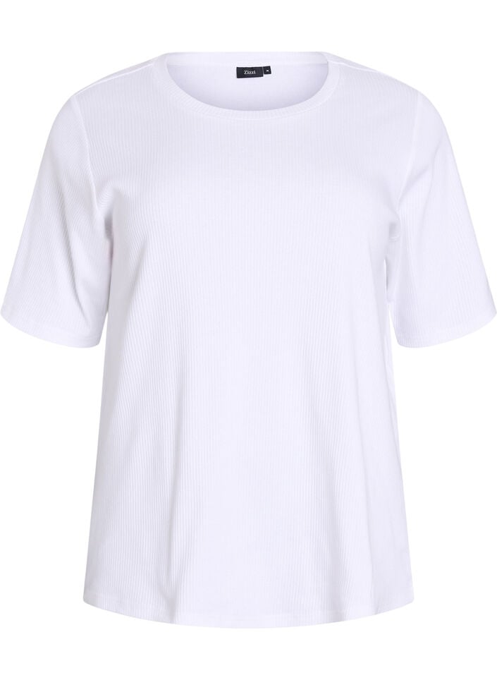Ribattu jerseypusero, jossa on lyhyet hihat, Valkoinen, Packshot image number 0
