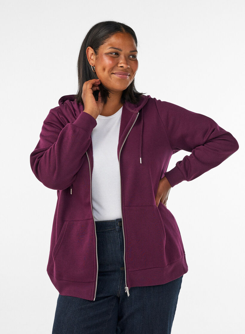 Hupullinen collegepaita vetoketjulla ja taskuilla, Violetti, Model image number 0