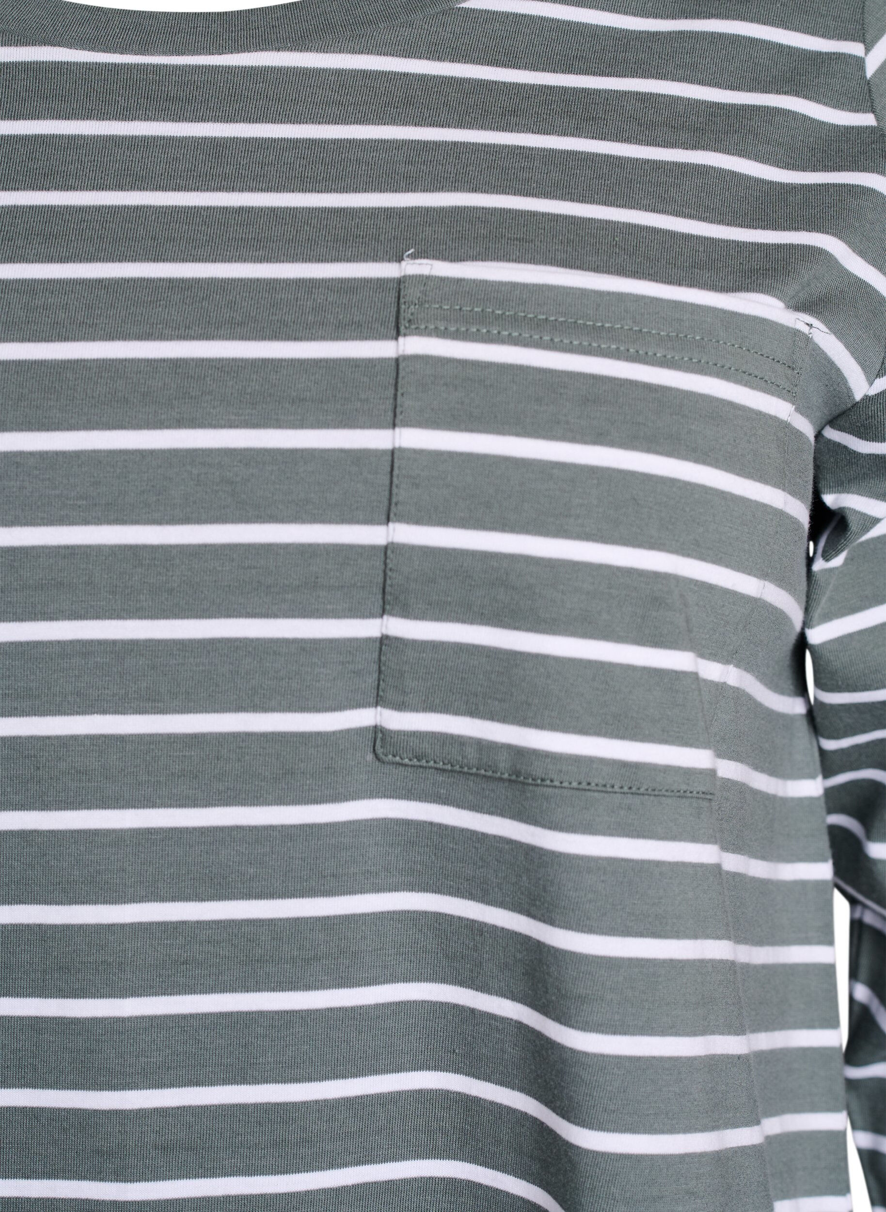 Zizzi Raidoitettu y&ouml;paita luomupuuvillasta, Vihre&auml;, Packshot image number 2