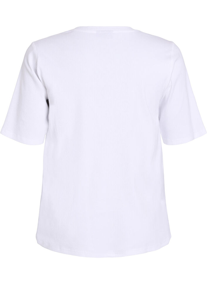 Ribattu jerseypusero, jossa on lyhyet hihat, Valkoinen, Packshot image number 1