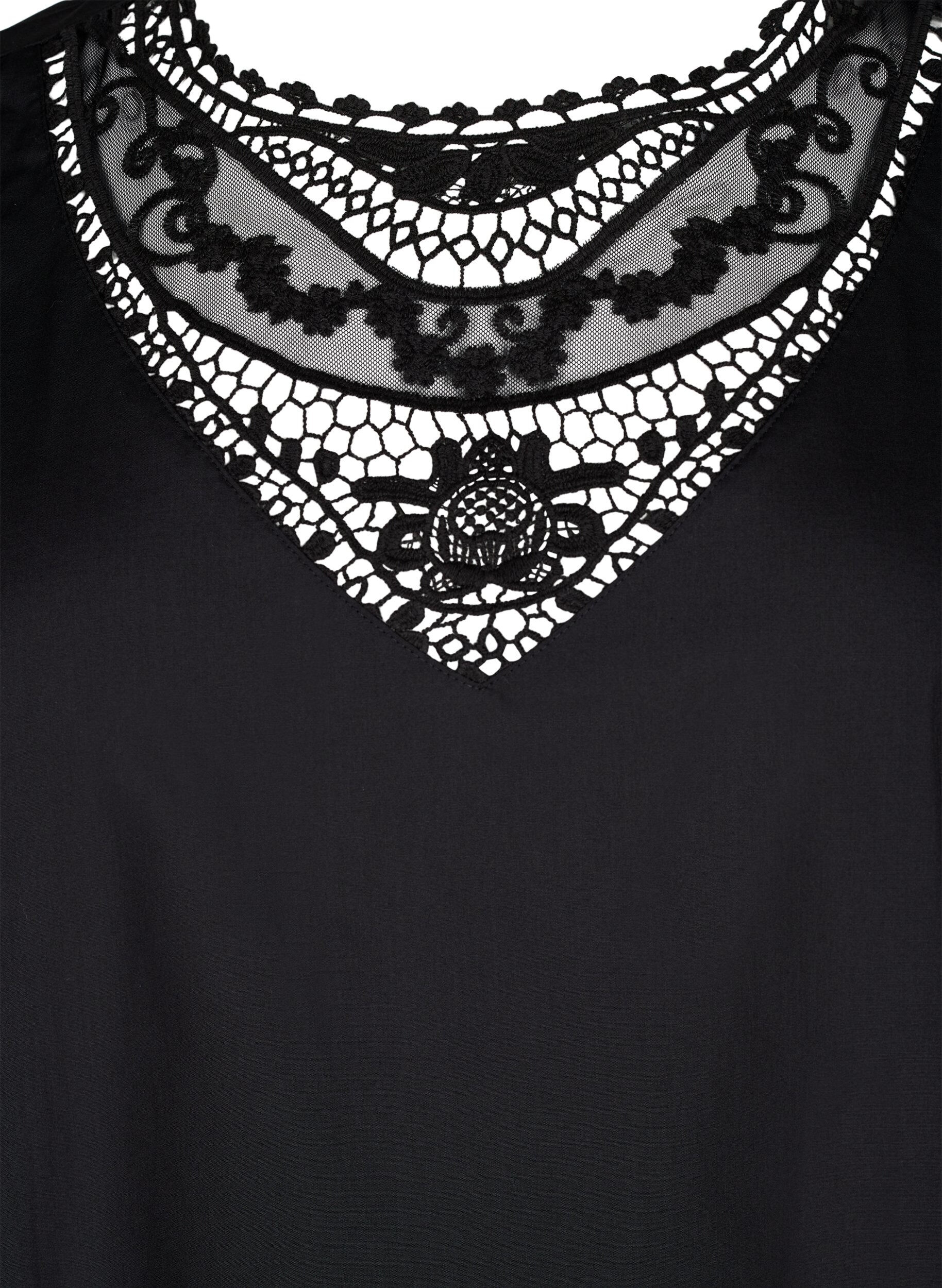 Zizzi Lyhythihainen pusero, jossa on pitsinen yksityiskohta, Black, Packshot image number 2