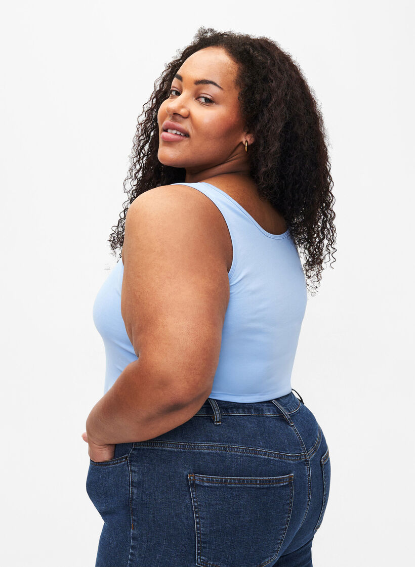 Yksivärinen perustoppi puuvillasta, Sininen, Model image number 2