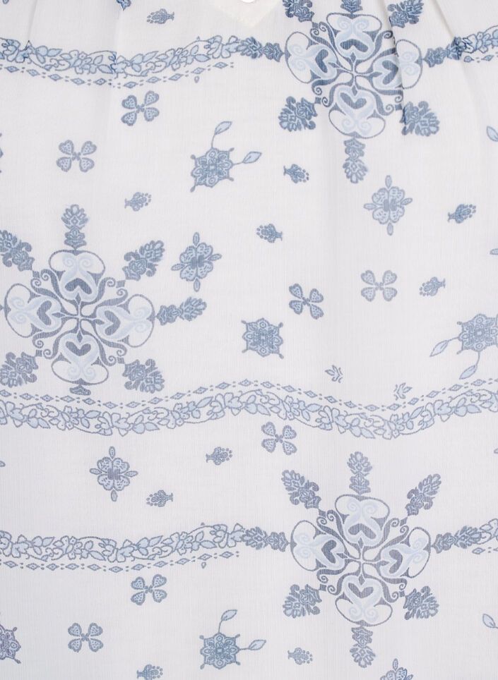 Kuvioitu pusero, jossa on röyhelökoristeita ja lyhyet hihat, Valkoinen, Packshot image number 2