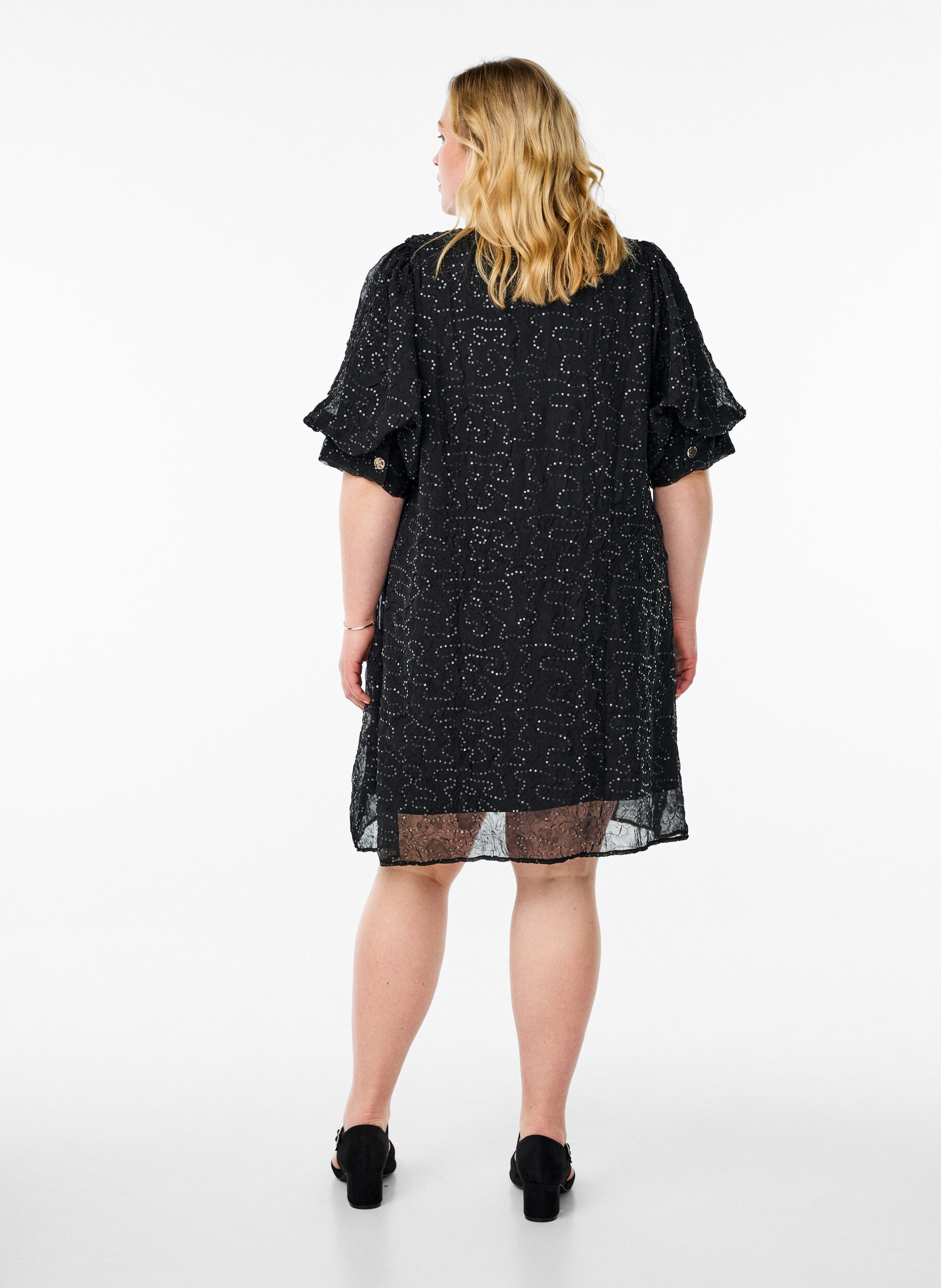 Zizzi Lyhyt juhlamekko paljeteilla, Musta, Model image number 2