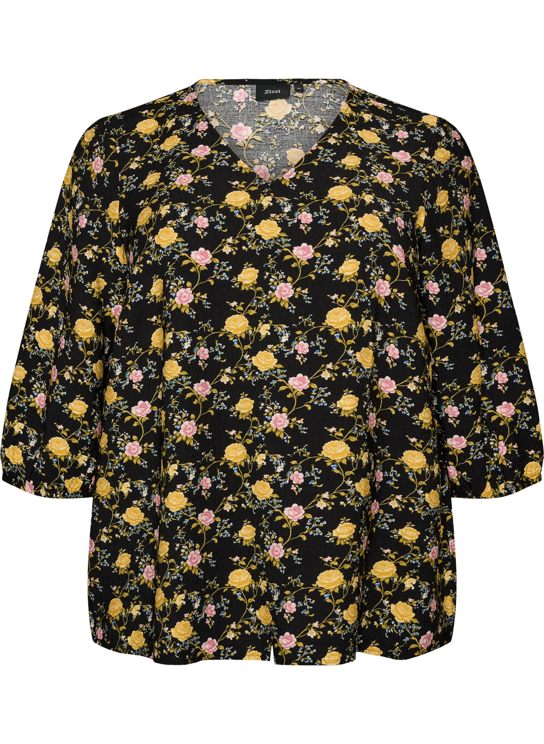 ZizziKuviollinen viskoosipusero 3/4-hihoilla, Musta, Packshot image number 0
