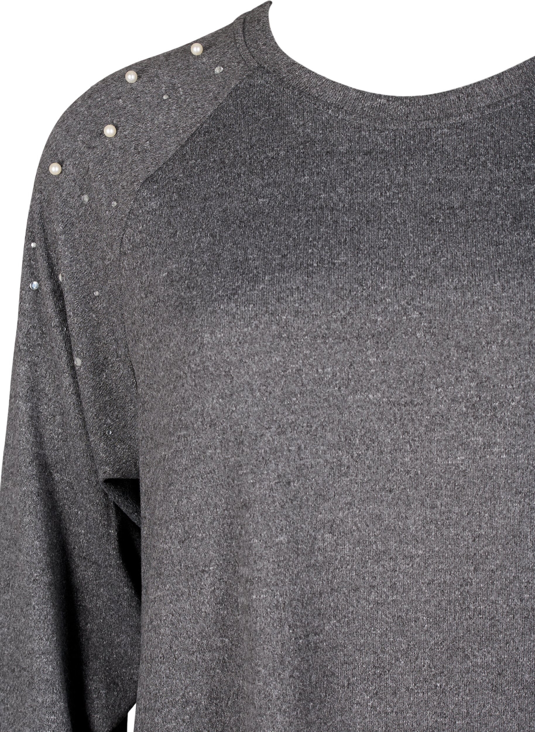 Zizzi Pitk&auml;hihainen mekko helmill&auml;, Harmaa, Packshot image number 2