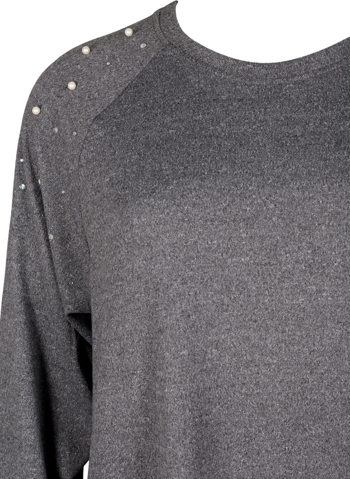 Pitkähihainen mekko helmillä, Harmaa, Packshot image number 2