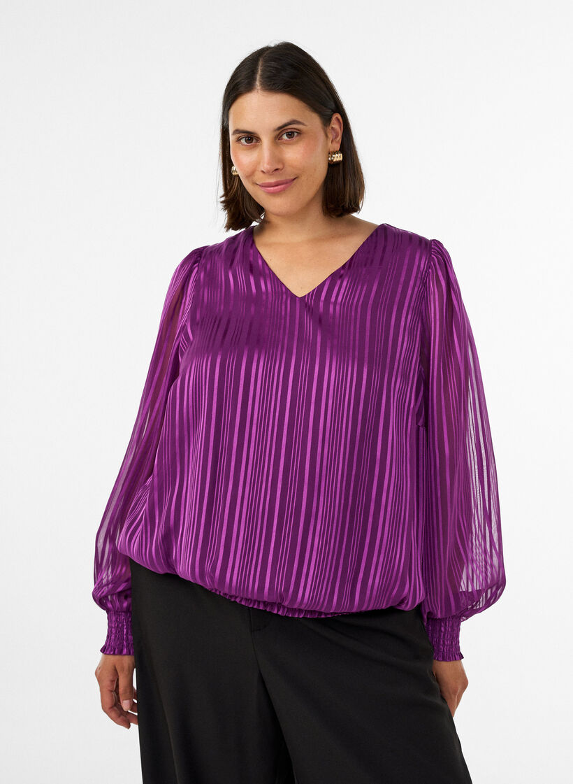 Raidallinen pusero pallomaisella muodolla, Violetti, Model image number 0