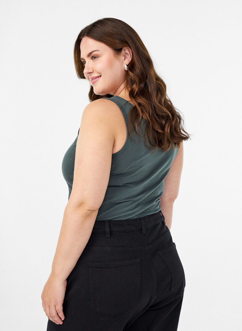 Yksiv&auml;rinen perustoppi puuvillasta, Vihre&auml;, Model image number 2