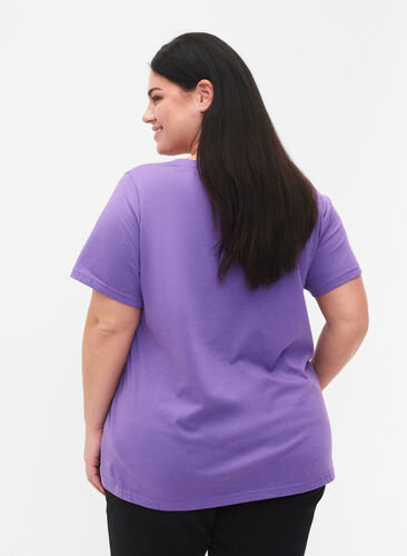 Puuvillainen t-paita tekstiprintillä ja v-pääntiellä, Deep Lavender ORI, Model image number 1