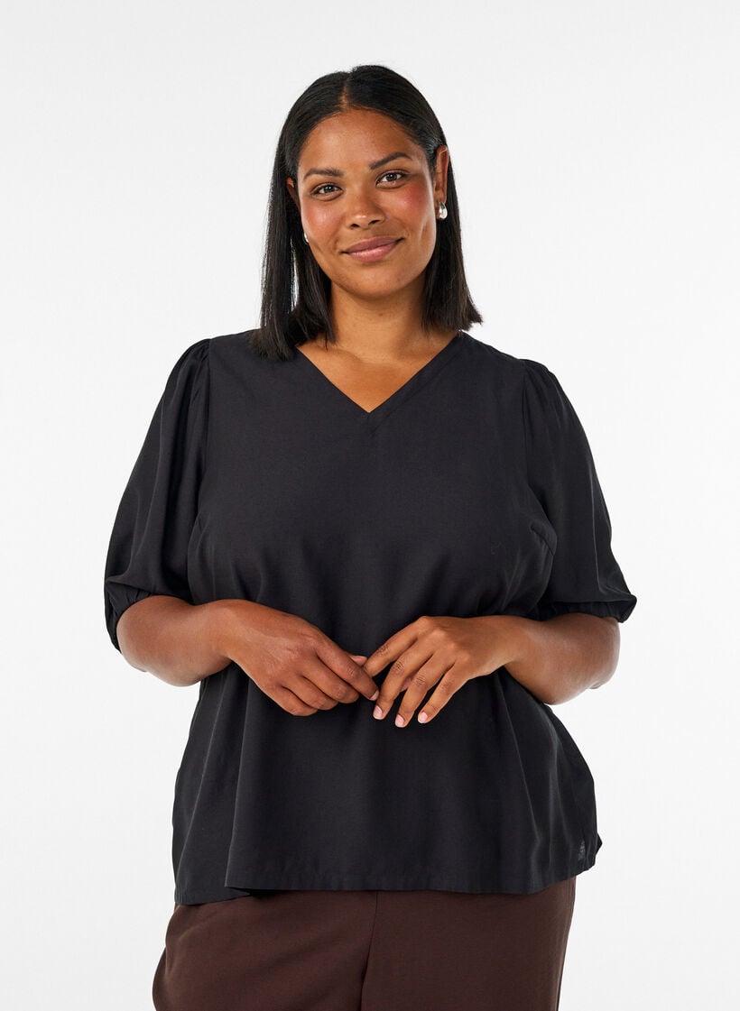 Viskoosipusero V-p&auml;&auml;ntiell&auml;, Musta, Model image number 0