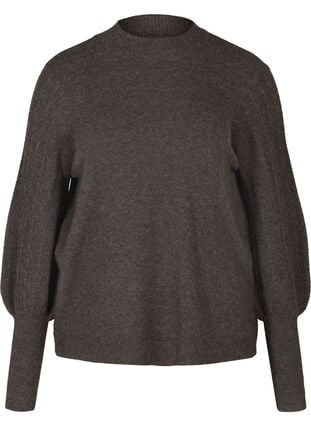 Neulepusero kuvioiduilla puhvihihoilla, Dark Grey Melange, Packshot image number 0