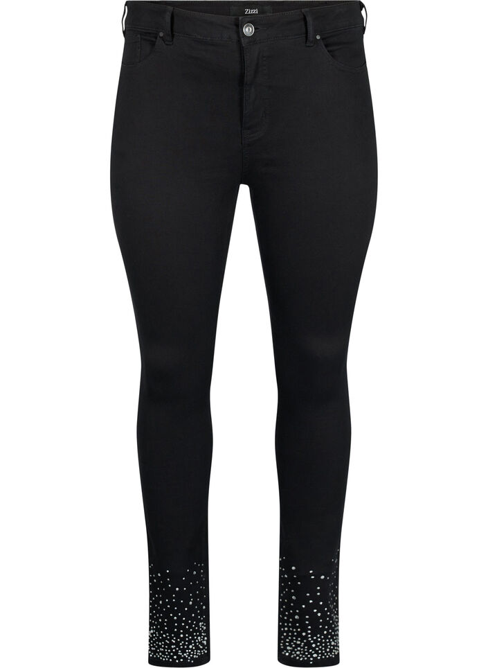 Korkeavyötäröiset Amy farkut strasseilla, Black, Packshot image number 0