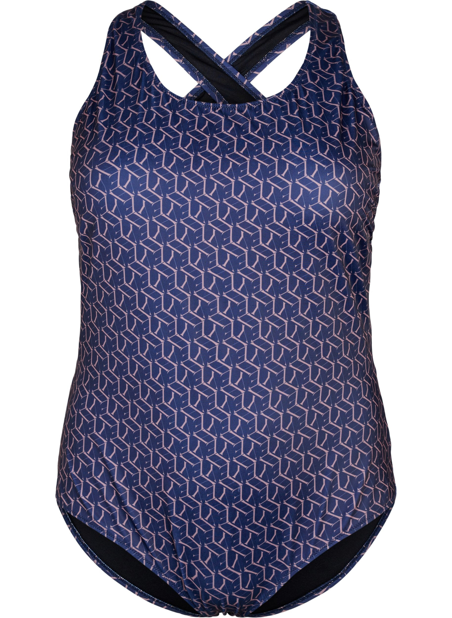 Zizzi Uimapuku kuosilla ja ristitetyll&auml; sel&auml;ll&auml;, Text Print, Packshot image number 0