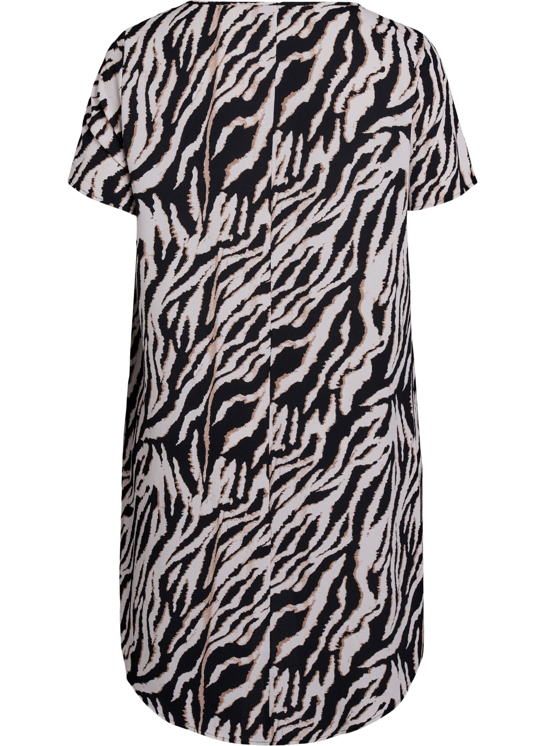 Zizzi Lyhythihainen mekko kuosilla, Musta, Packshot image number 1