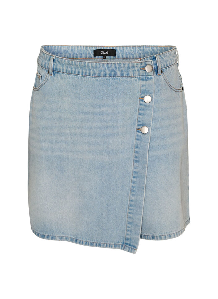 Denimskortsit kietaisuefektill&auml; ja korkealla vy&ouml;t&auml;r&ouml;ll&auml;, Sininen, Packshot image number 0