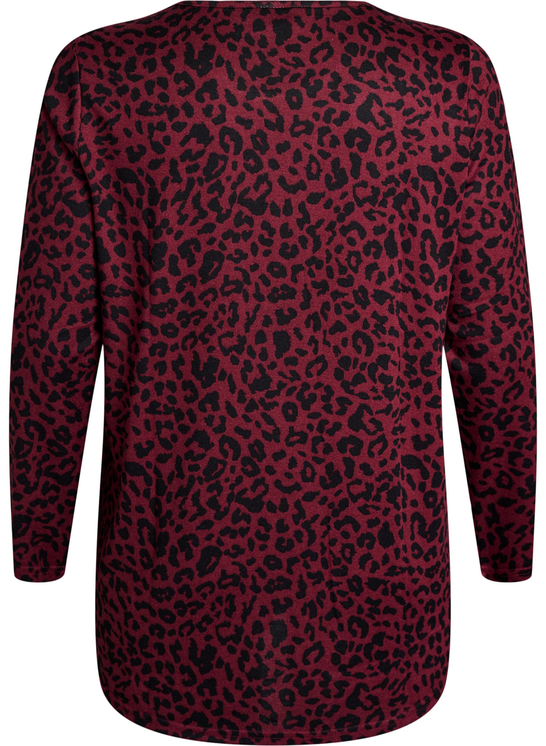 ZizziLeopardikuvioinen pusero pitk&auml;ll&auml; hihalla, Tumma Bordeaux, Packshot image number 1
