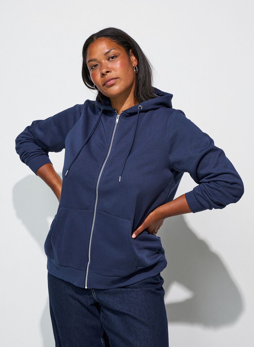 Hupullinen collegepaita vetoketjulla ja taskuilla, Sininen, Model image number 3