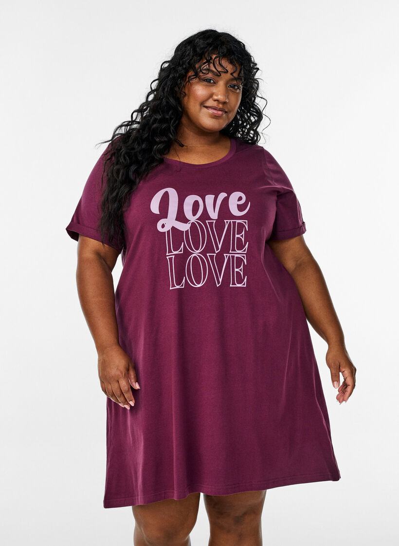 Lyhythihainen yöpaita luomupuuvillaa, Tumma Bordeaux, Model image number 0