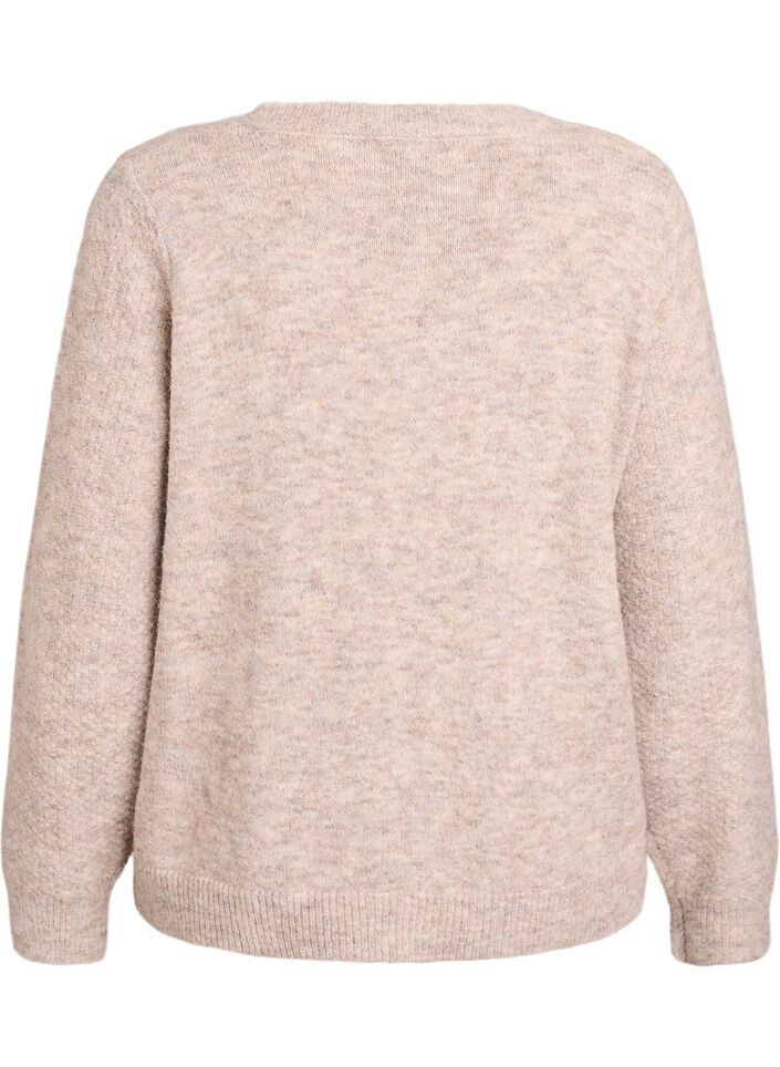 Neuletakki rusetinapeilla ja avoneulekuviolla, Beige, Packshot image number 1
