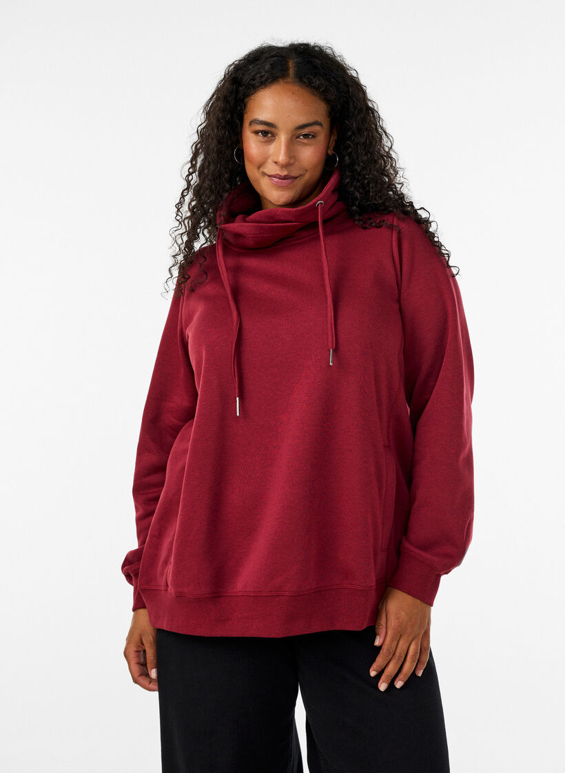 Collegepaita korkealla kauluksella ja taskuilla, Punainen, Model image number 0