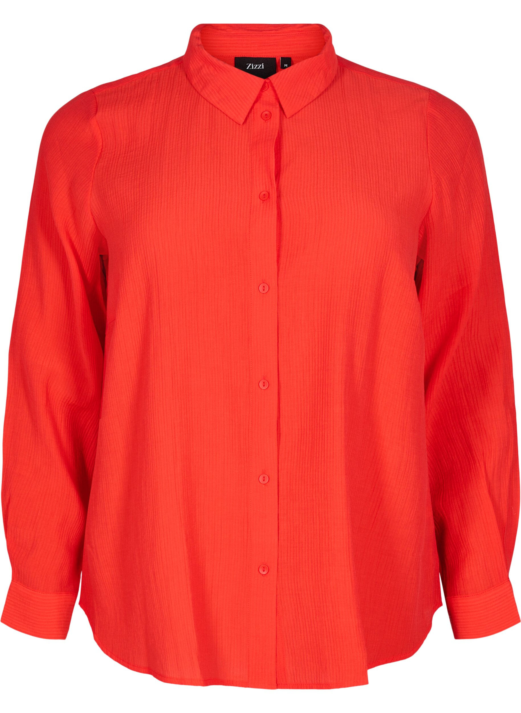 Zizzi Raidallinen tekstuurinen paita., Punainen, Packshot image number 0