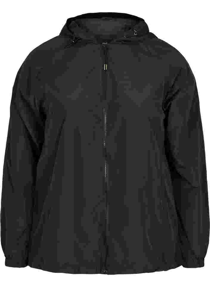 Lyhyt takki hupulla ja säädettävällä helmalla , Black, Packshot image number 0