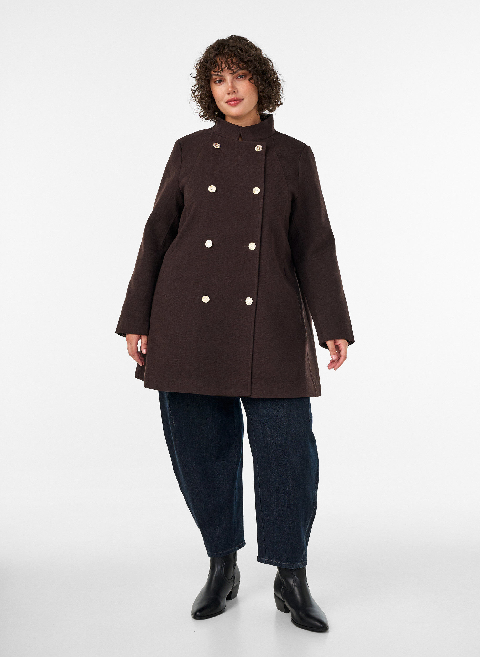ZizziA-linemallinen takki kultaisilla napeilla, Ruskea, Model image number 1