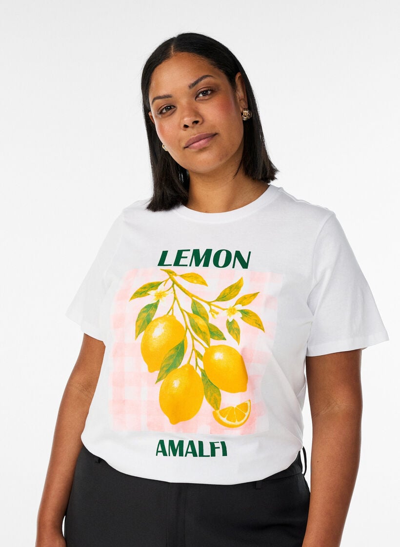 Puuvillainen T-paita printill&auml;, Valkoinen, Model image number 0