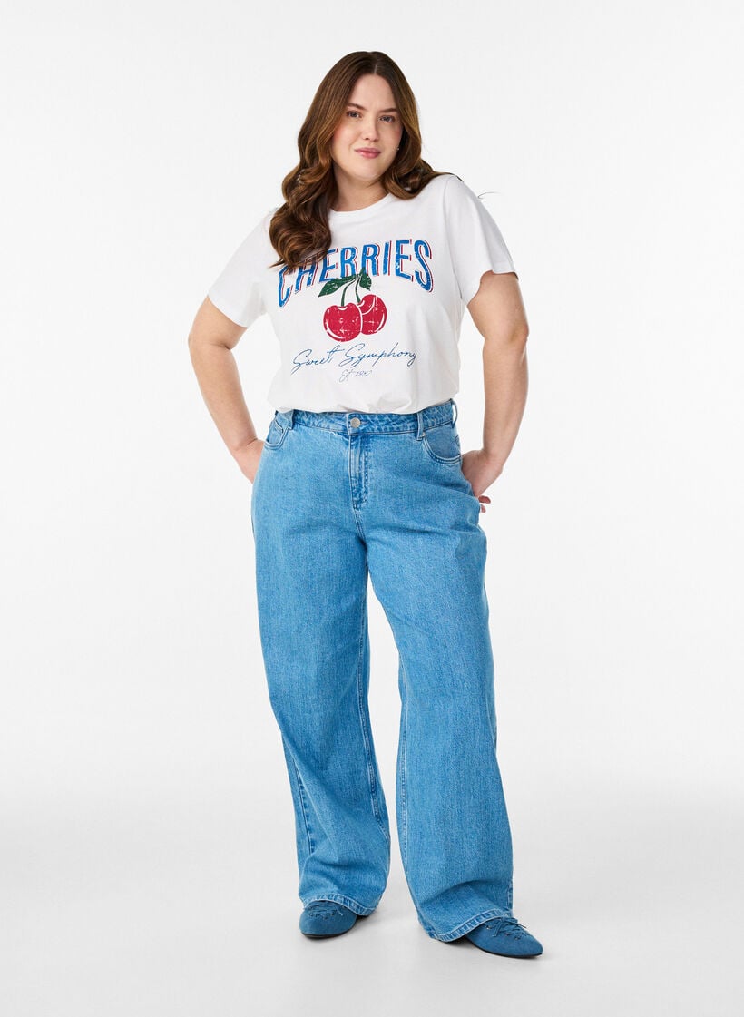 Puuvillainen t-paita hedelm&auml;printill&auml; ja tekstill&auml;, Valkoinen, Model image number 1