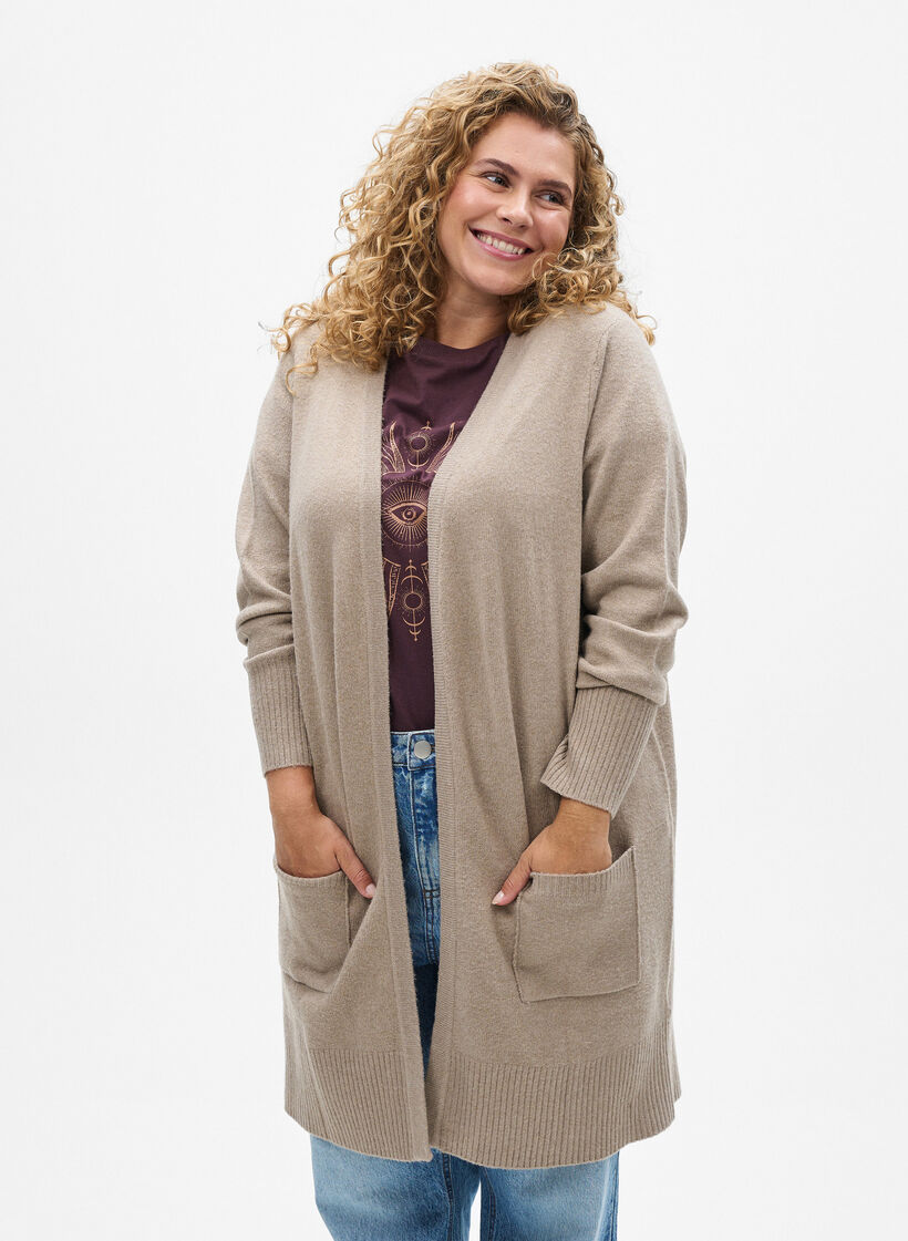 Joustinneuletakki taskuilla, Beige, Model image number 0