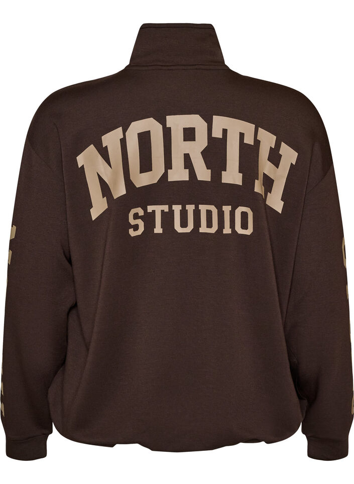 Urheilullinen bomber-neuletakki vetoketjulla ja korkealla kauluksella, Ruskea, Packshot image number 1
