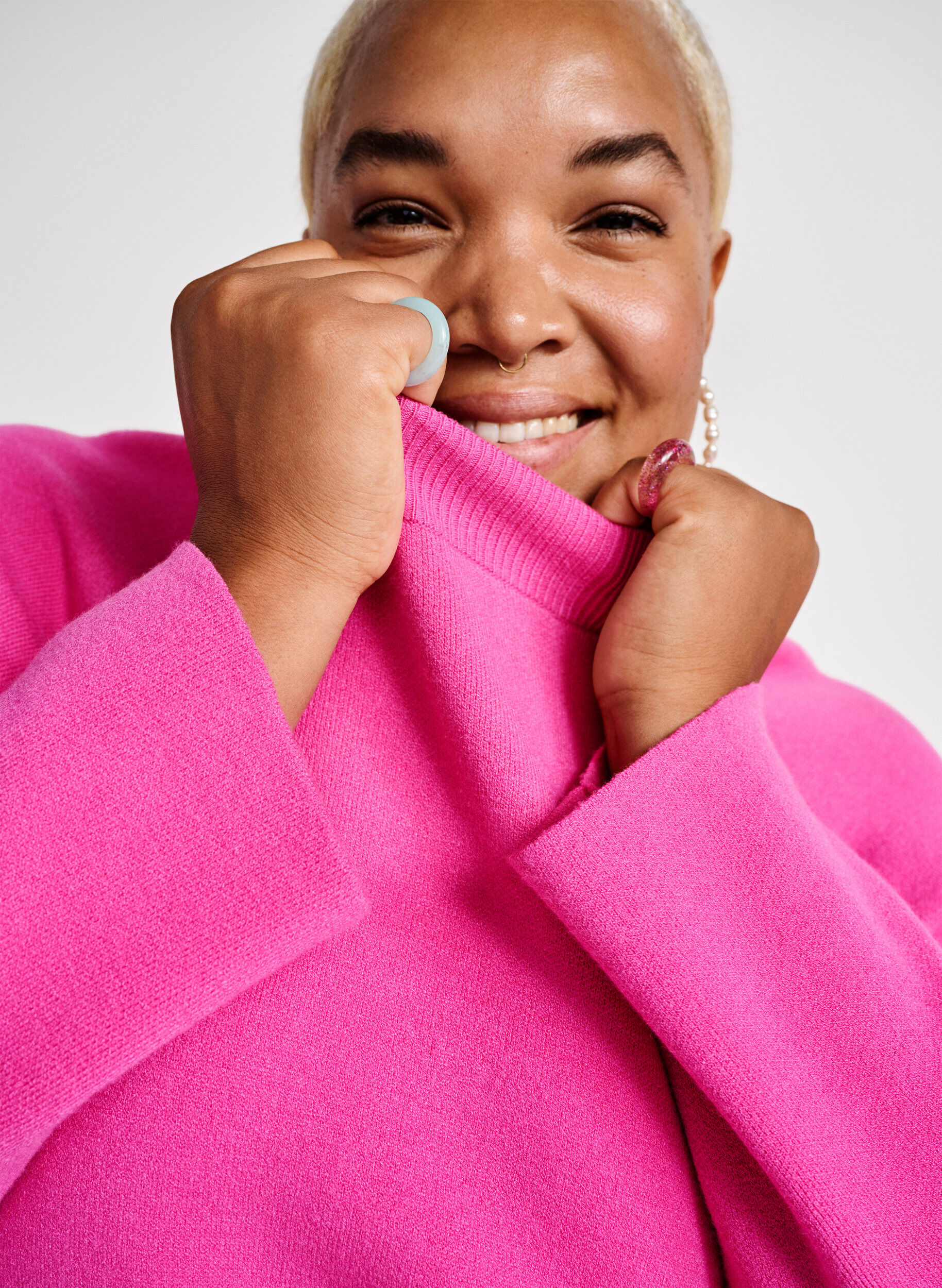 Zizzi Neule viskoosisekoitteesta sivuhalkiolla	, Raspberry Rose, Image image number 0