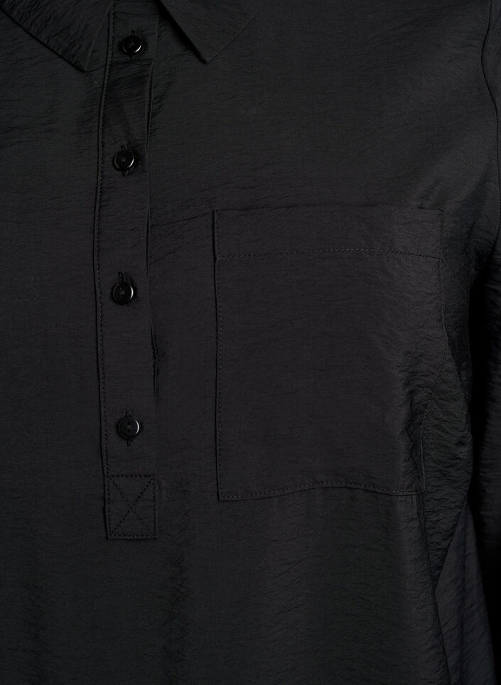 Lyhyt mekko kauluksella ja rintataskulla, Musta, Packshot image number 2